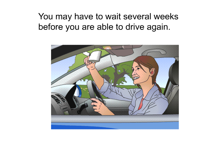 You may have to wait several weeks before you are able to drive again.