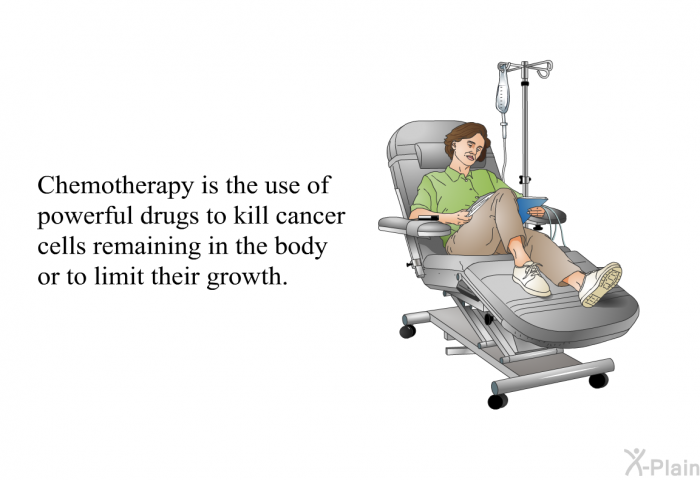 Chemotherapy is the use of powerful drugs to kill cancer cells remaining in the body or to limit their growth.
