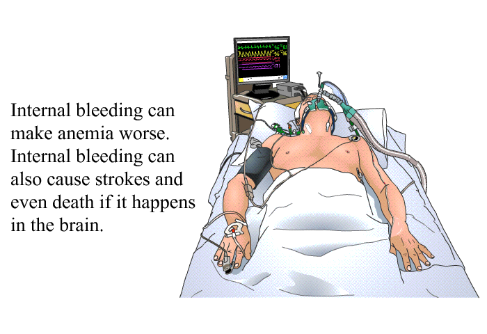 Internal bleeding can make anemia worse. Internal bleeding can also cause strokes and even death if it happens in the brain.