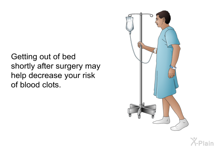Getting out of bed shortly after surgery may help decrease your risk of blood clots.