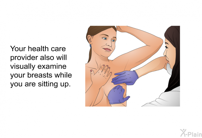 Your health care provider also will visually examine your breasts while you are sitting up.
