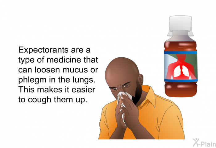 Expectorants are a type of medicine that can loosen mucus or phlegm in the lungs. This makes it easier to cough them up.