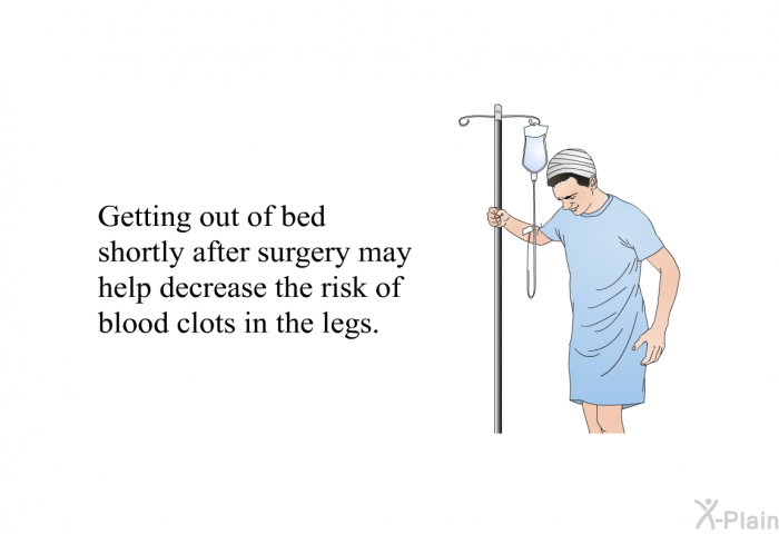 Getting out of bed shortly after surgery may help decrease the risk of blood clots in the legs.