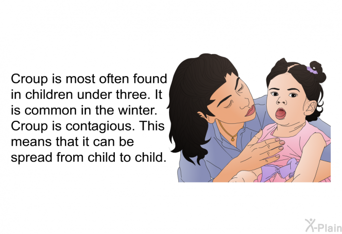 Croup is most often found in children under three. It is common in the winter. Croup is contagious. This means that it can be spread from child to child.