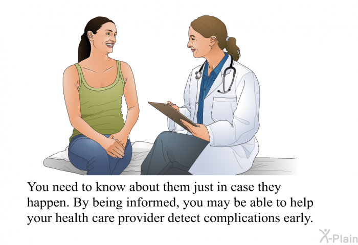 You need to know about them just in case they happen. By being informed, you may be able to help your health care provider detect complications early.