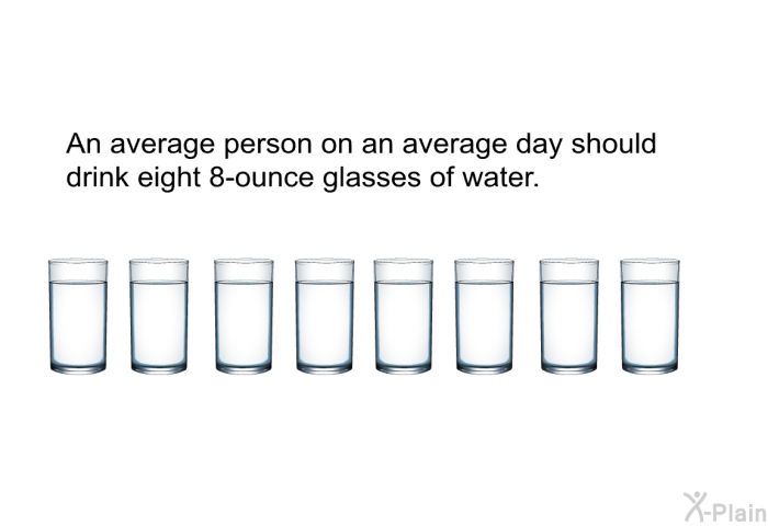 An average person on an average day should drink eight 8-ounce glasses of water.