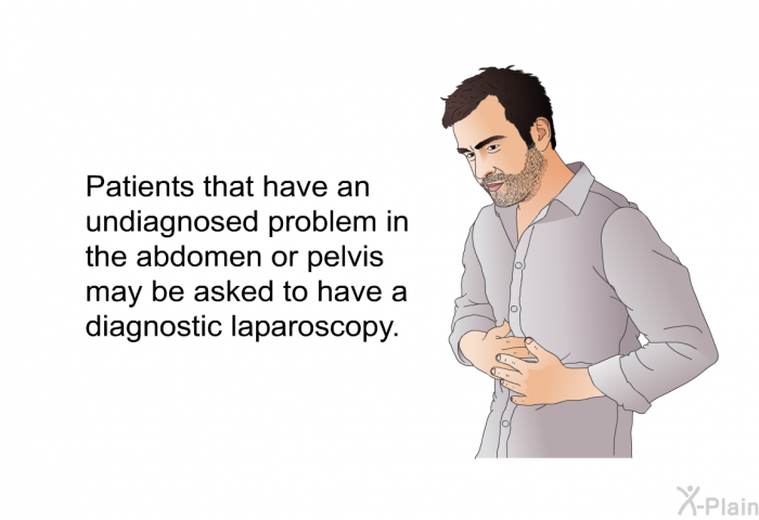 Patients that have an undiagnosed problem in the abdomen or pelvis may be asked to have a diagnostic laparoscopy.