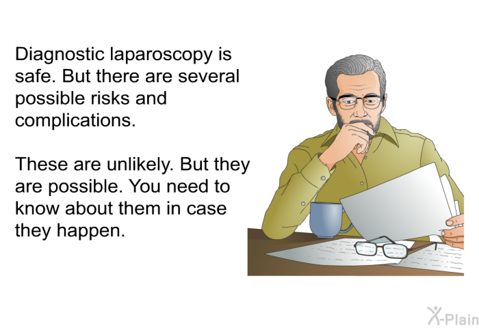 Diagnostic laparoscopy is safe. But there are several possible risks and complications. These are unlikely. But they are possible. You need to know about them in case they happen.