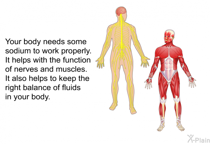 Your body needs some sodium to work properly. It helps with the function of nerves and muscles. It also helps to keep the right balance of fluids in your body.