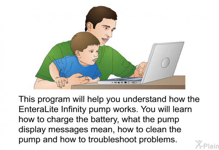 This health information will help you understand how the EnteraLite Infinity pump works. You will learn how to charge the battery, what the pump display messages mean, how to clean the pump and how to troubleshoot problems.