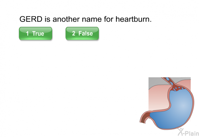 GERD is another name for heartburn. Select True or False.