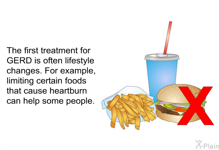 The first treatment for GERD is often lifestyle changes. For example, limiting certain foods that cause heartburn can help some people.