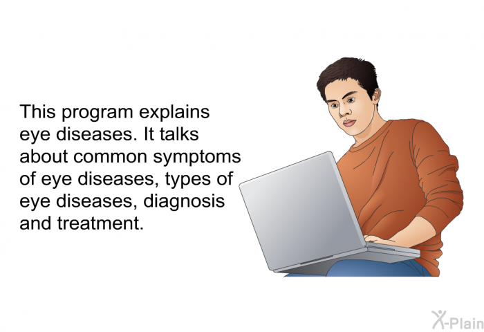 This health information explains eye diseases. It talks about common symptoms of eye diseases, types of eye diseases, diagnosis and treatment.