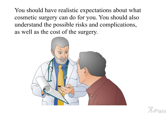 You should have realistic expectations about what cosmetic surgery can do for you. You should also understand the possible risks and complications, as well as the cost of the surgery.