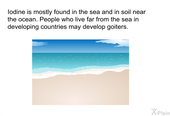 Iodine is mostly found in the sea and in soil near the ocean. People who live far from the sea in developing countries may develop goiters.