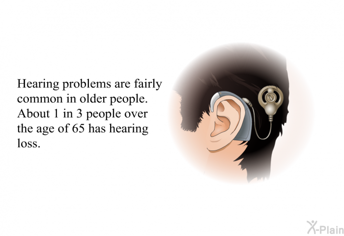 Hearing problems are fairly common in older people. About 1 in 3 people over the age of 65 has hearing loss.