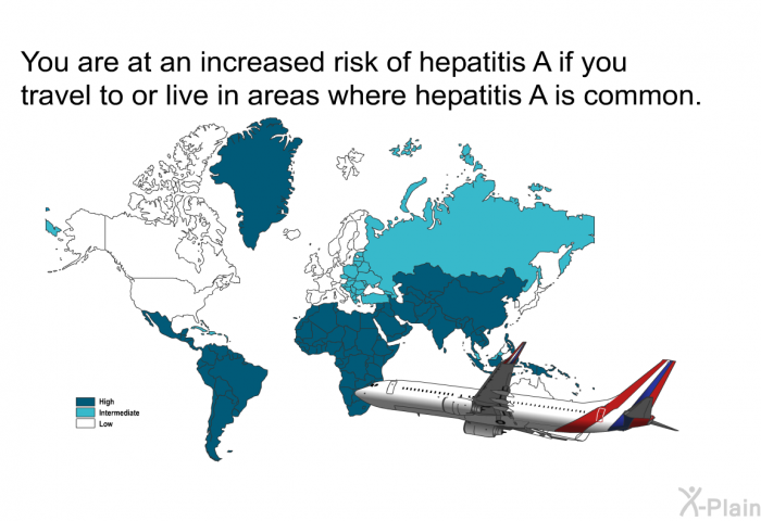 You are at an increased risk of hepatitis A if you travel to or live in areas where hepatitis A is common.