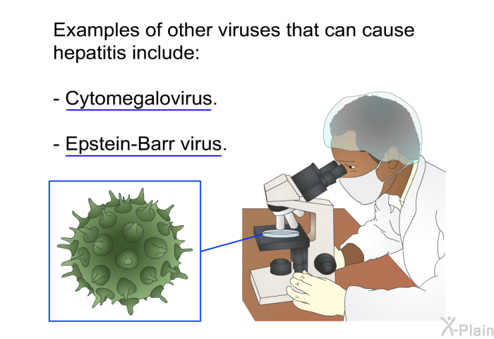 Examples of other viruses that can cause hepatitis include:  Cytomegalovirus. Epstein-Barr virus.