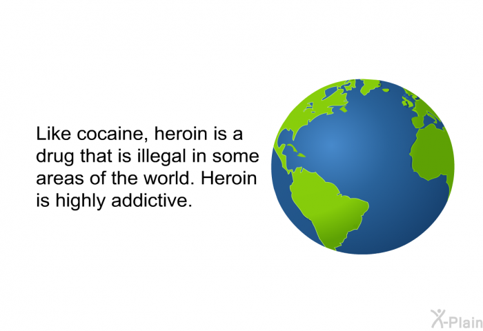 Like cocaine, heroin is a drug that is illegal in some areas of the world. Heroin is highly addictive.