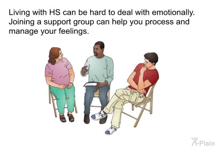 Living with HS can be hard to deal with emotionally. Joining a support group can help you process and manage your feelings.