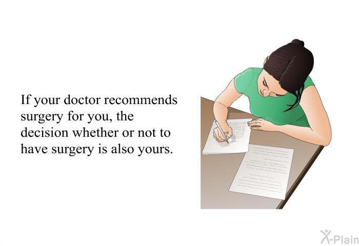 If your doctor recommends surgery for you, the decision whether or not to have surgery is also yours.