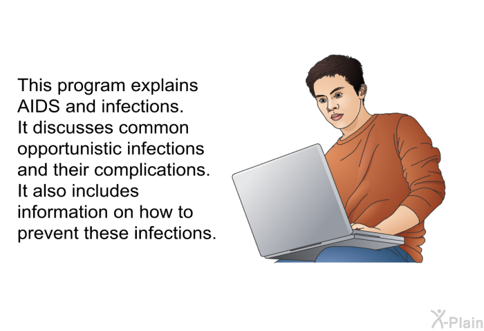 This health information explains AIDS and infections. It discusses common opportunistic infections and their complications. It also includes information on how to prevent these infections.