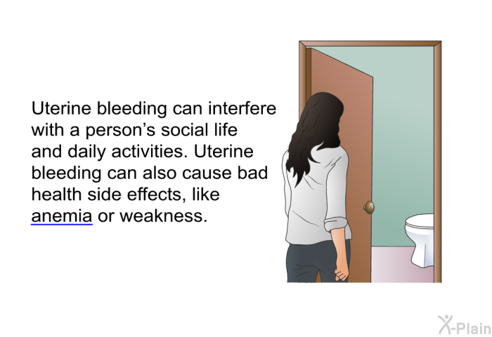 Uterine bleeding can interfere with a person's social life and daily activities. Uterine bleeding can also cause bad health side effects, like anemia or weakness.