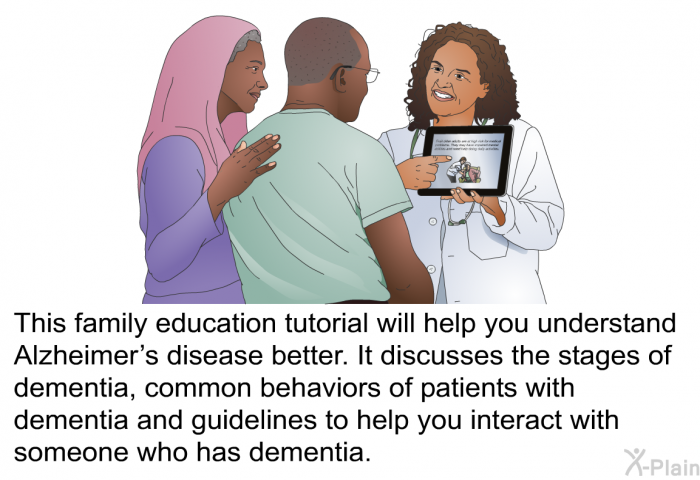 This health information will help you understand Alzheimer's disease better. It discusses the stages of dementia, common behaviors of patients with dementia and guidelines to help you interact with someone who has dementia.