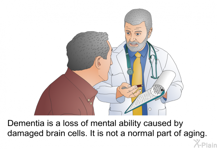Dementia is a loss of mental ability caused by damaged brain cells. It is not a normal part of aging.