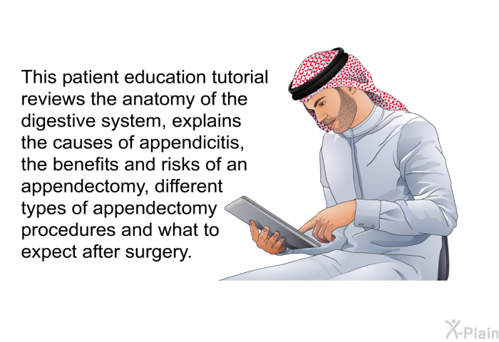 This health information reviews the anatomy of the digestive system, explains the causes of appendicitis, and the benefits and risks of an appendectomy, different types of appendectomy procedures and what to expect after surgery.