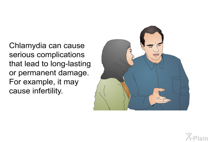 Chlamydia can cause serious complications that lead to long-lasting or permanent damage. For example, it may cause infertility.