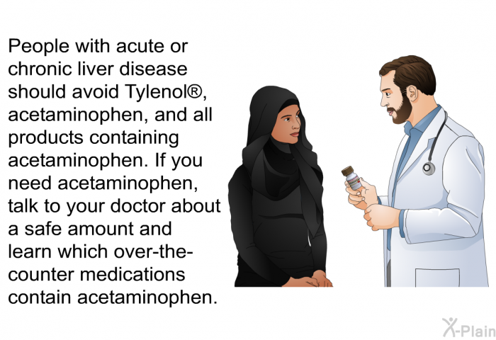 People with acute or chronic liver disease should avoid Tylenol , acetaminophen, and all products containing acetaminophen. If you need acetaminophen, talk to your doctor about a safe amount and learn which over-the-counter medications contain acetaminophen.