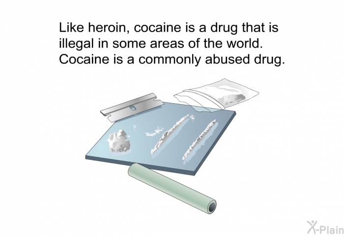 Like heroin, cocaine is a drug that is illegal in some areas of the world. Cocaine is a commonly abused drug.