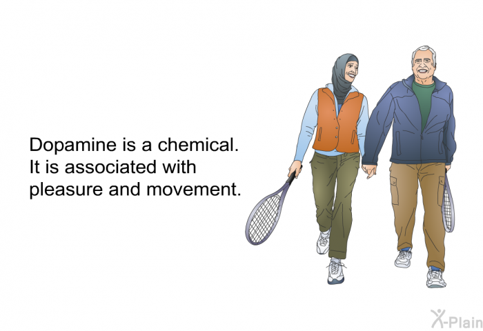 Dopamine is a chemical. It is associated with pleasure and movement.