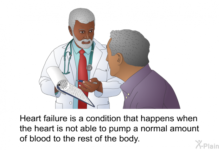 Heart failure is a condition that happens when the heart is not able to pump a normal amount of blood to the rest of the body.