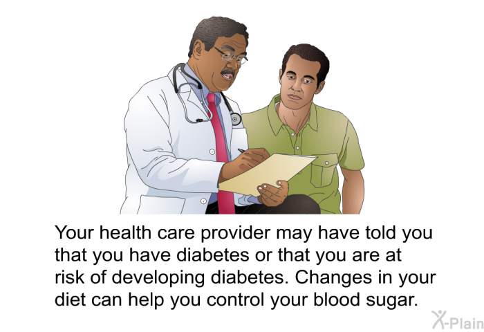 Your health care provider may have told you that you have diabetes or that you are at risk of developing diabetes. Changes in your diet can help you control your blood sugar.