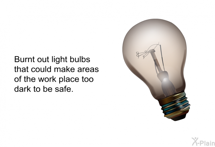 Burnt out light bulbs that could make areas of the work place too dark to be safe.
