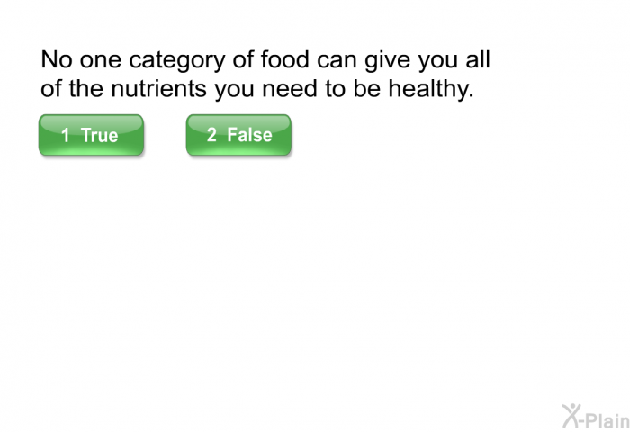 No one category of food can give you all of the nutrients you need to be healthy.