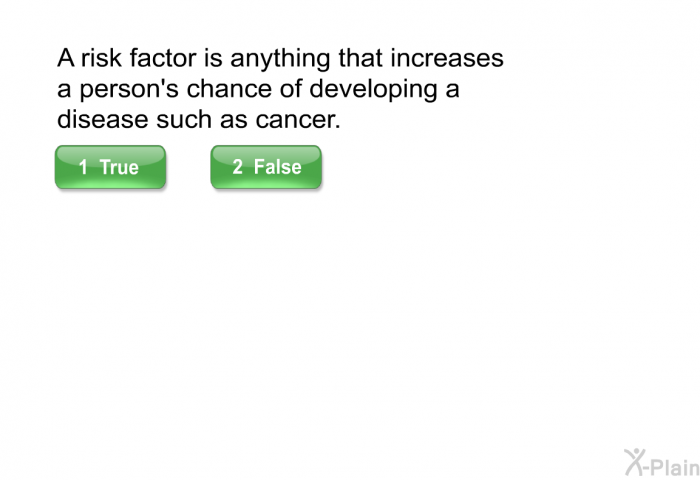 A risk factor is anything that increases a person's chance of developing a disease such as cancer.