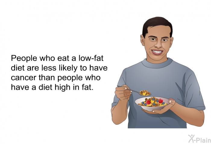 People who eat a low-fat diet are less likely to have cancer than people who have a diet high in fat.
