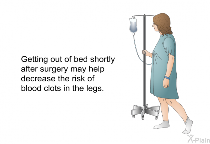 Getting out of bed shortly after surgery may help decrease the risk of blood clots in the legs.