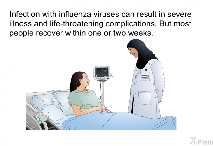 Infection with influenza viruses can result in severe illness and life-threatening complications. But most people recover within one or two weeks.