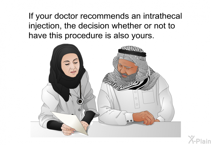 If your doctor recommends an intrathecal injection, the decision whether or not to have this procedure is also yours.
