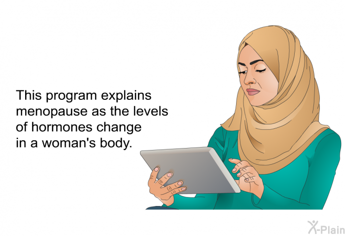 This health information explains menopause as the levels of hormones change in a woman's body.