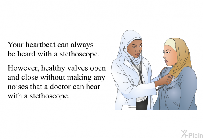 Your heartbeat can always be heard with a stethoscope. However, healthy valves open and close without making any noises that a doctor can hear with a stethoscope.