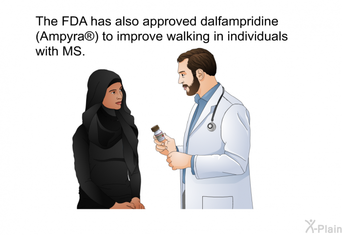 The FDA has also approved dalfampridine (Ampyra ) to improve walking in individuals with MS.