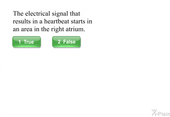 The electrical signal that results in a heartbeat starts in an area in the right atrium.