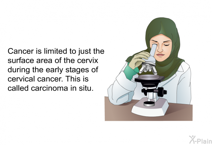 Cancer is limited to just the surface area of the cervix during the early stages of cervical cancer. This is called carcinoma in situ.