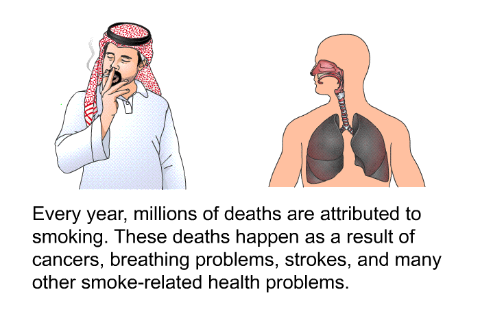 Every year, millions of deaths are attributed to smoking. These deaths happen as a result of cancers, breathing problems, strokes, and many other smoke-related health problems.