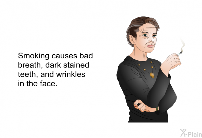 Smoking causes bad breath, dark stained teeth, and wrinkles in the face.
